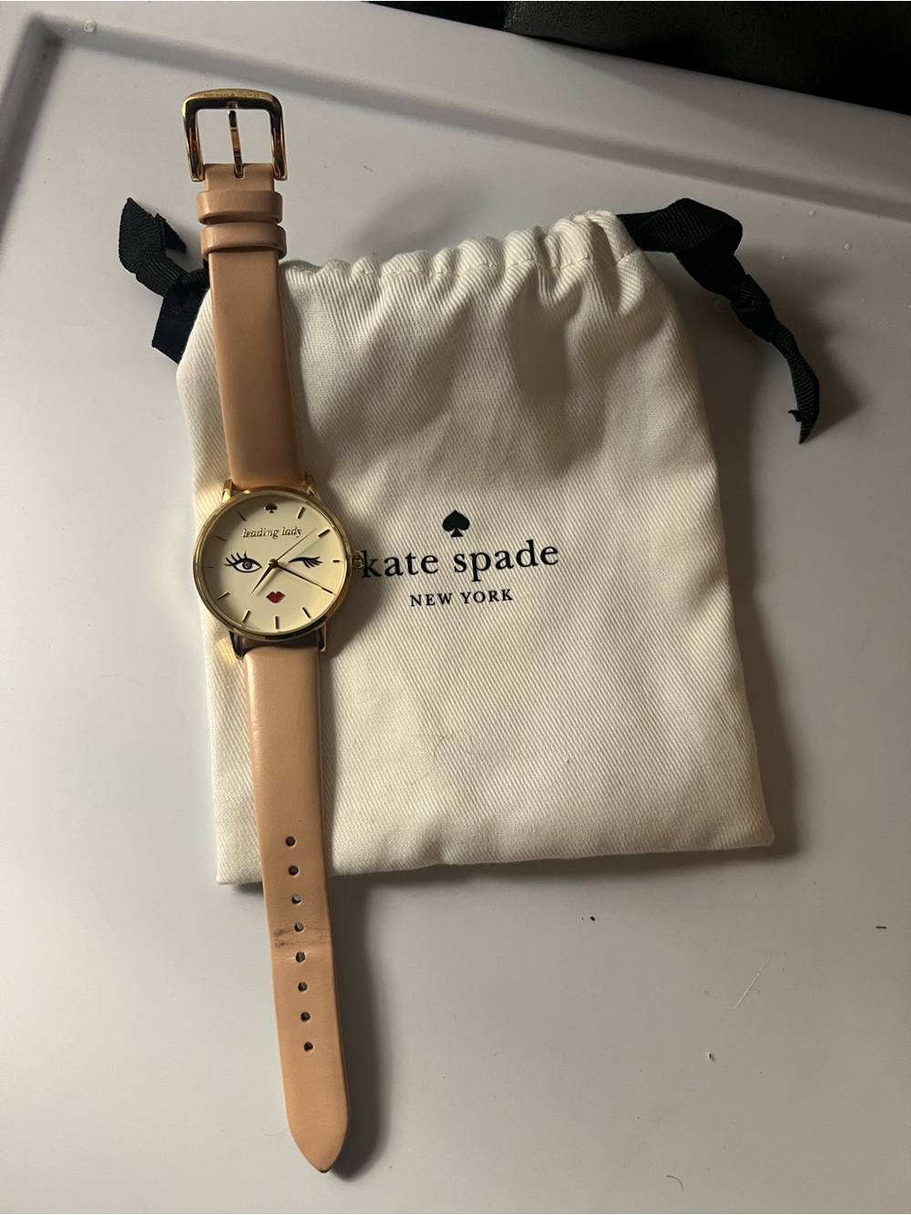 kate spade Beige Leather Strap Watch with Playful Face Dial